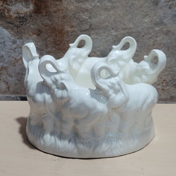 Vintage Ceramic Planter Six Elephants Trunk Raised Garden Pot Decorative Bowl